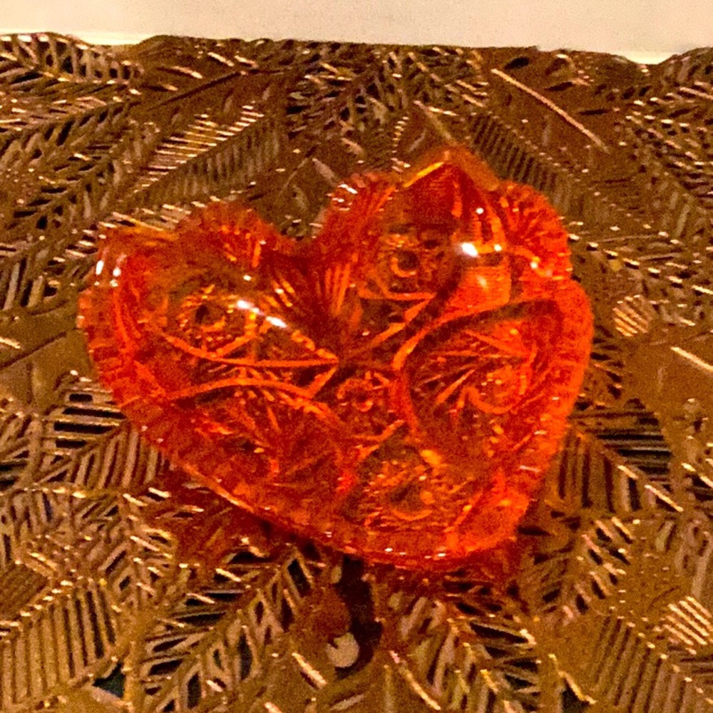 Contemporary, Red Cut Glass Heart/Shape Dish